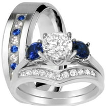 LaRaso & Co His Hers Wedding Ring Set Blue Simulated SapphireSilver TRIO Wedding Rings Bride Groom 9/12
