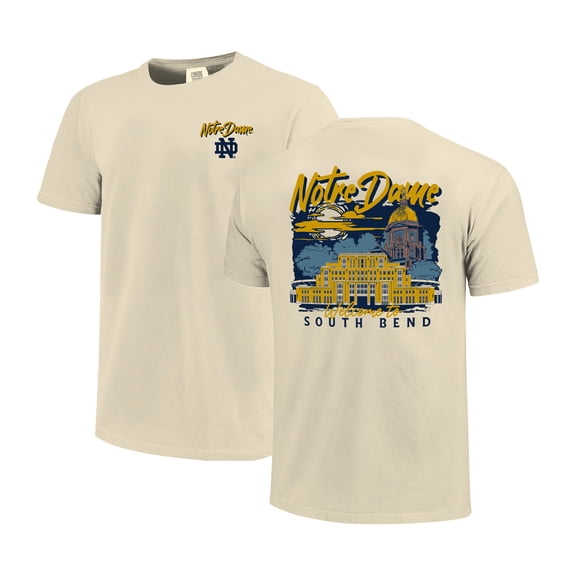 Men's Image One  Natural Notre Dame Fighting Irish Comfort Colors Hand-Drawn Campus Stack T-Shirt