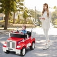 thumbnail image 2 of Costway 12V Licensed Freightliner Kids Ride On Truck Car RC w/ Dump Box & Lights Red, 2 of 9