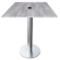 Indoor/Outdoor 42" Tall OD219 Brushed Aluminum Table Base with 18" Diameter foot and 32" x 32" Square Indoor/Outdoor Greystone Top with Umbrella Hole