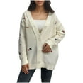 thumbnail image 2 of Fengqque Womens Long Sleeve Sweaters Embroidered Fall Trendy V Neck Knit Drop Shoulder Pullover Sweater Tops White 10(XL), 2 of 5