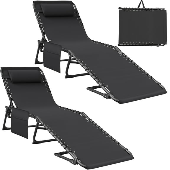 Homall Outdoor Lounge Chair Foldable Chair Adjustable Height Patio Lounge Chair,Suitable for Beach,Lawn and Pool, Set of 2 Black