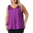 thumbnail image 2 of DARING DIVA Women's Plus Silk Satin Tank Top V Neck Cami Blouse 1X Purple, 2 of 6