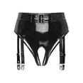 thumbnail image 3 of Ropa interior de mujer de charol con efecto mojado, lencería sexy, ropa de club para baile en barra, tiro bajo, sin entrepierna, anillo en O, liga para piernas, calzoncillos de látex, 3 of 5