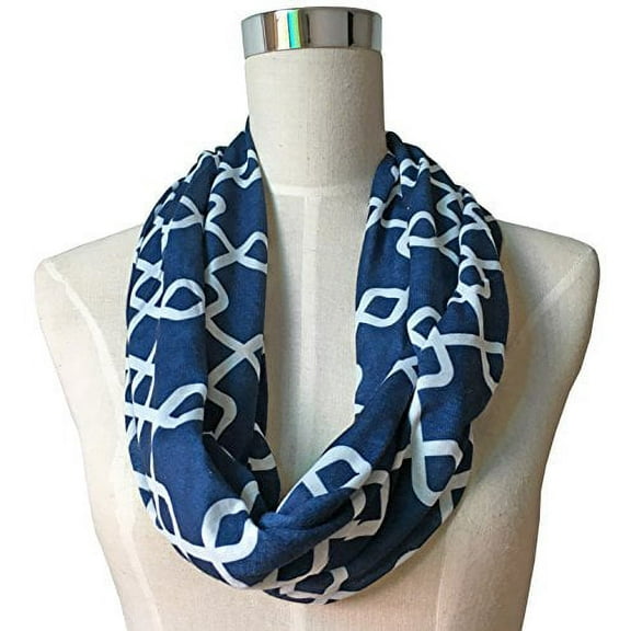 Pop Fashion Women's Scarf with Zipper Pocket & Pattern Print Interlocking Chain Square (Navy)