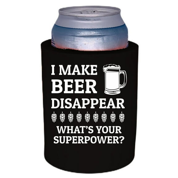 I Make Beer Disappear, What's Your Superpower? Thick Foam Old School Can Coolie (Black)