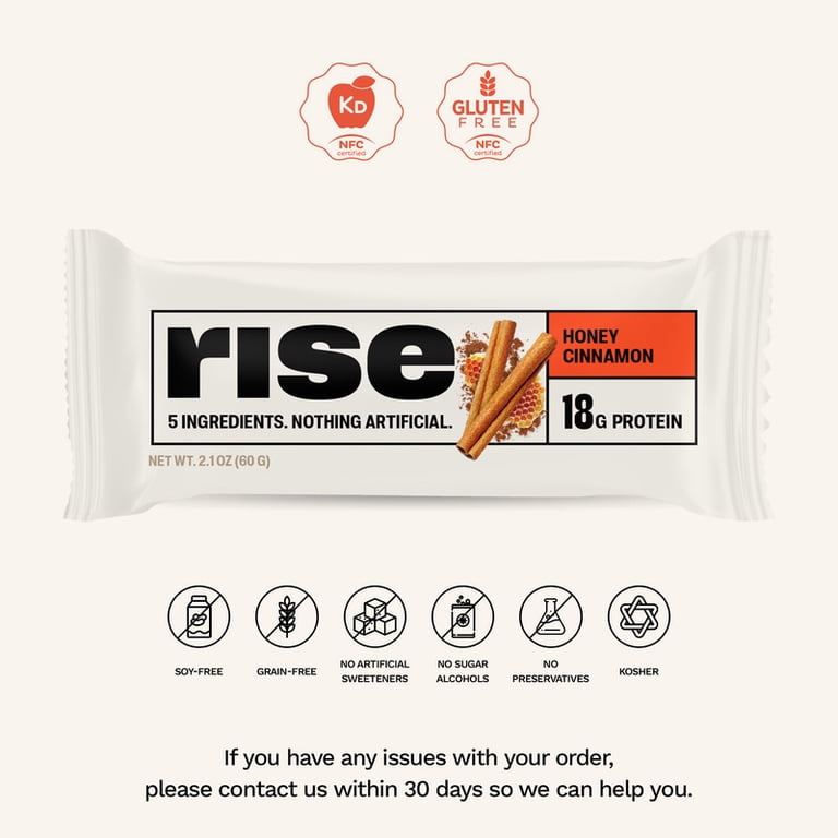 Rise Whey Protein Bars, Honey Cinnamon, 18g Protein, Gluten-Free, 5  Ingredients, 12 Count - Walmart.com