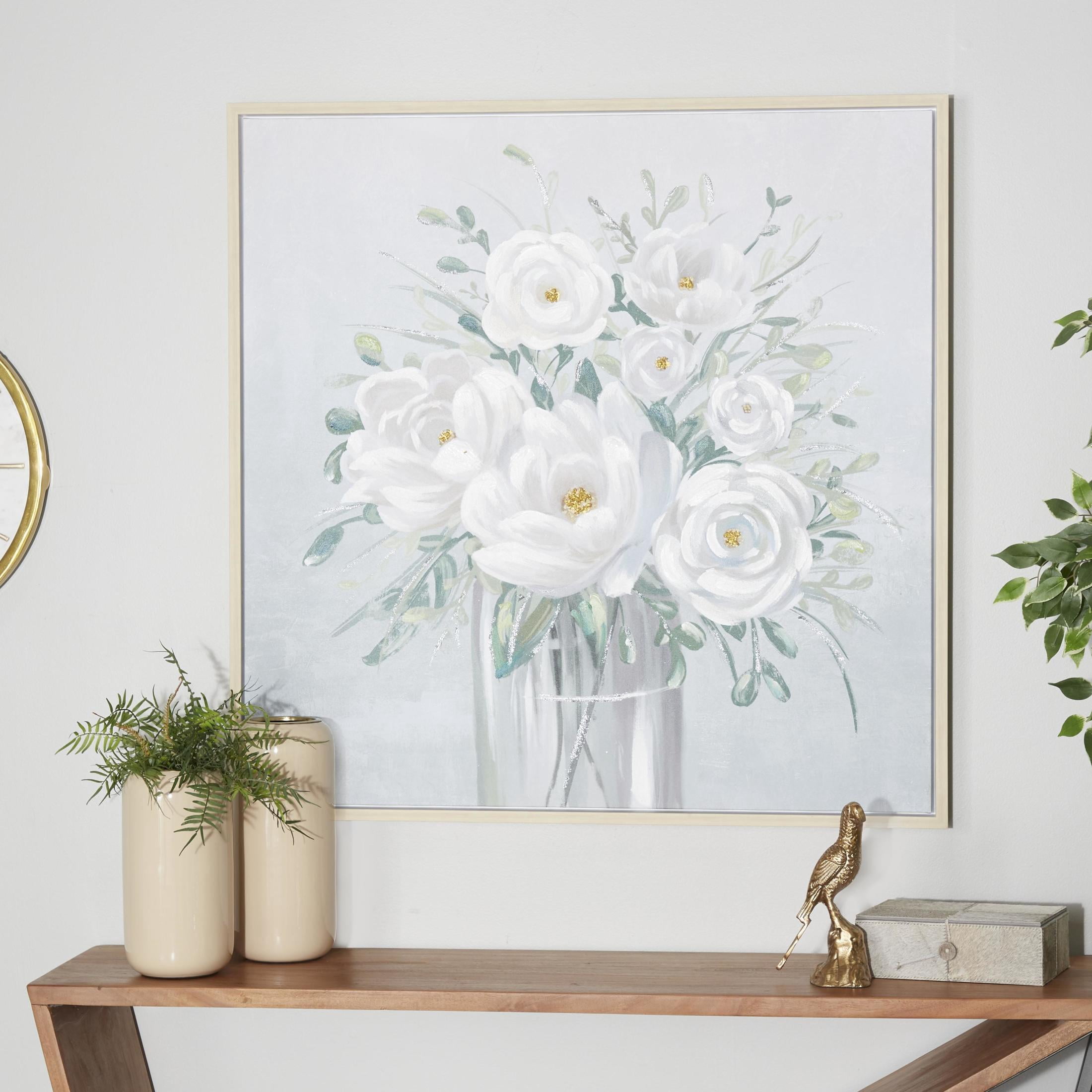 40" x 40" Bouquet Floral Framed Wall Art with Tan Frame, by DecMode