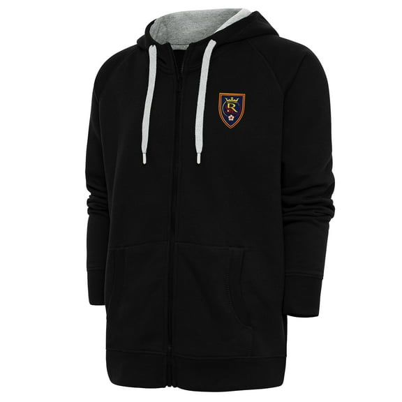 Men's Antigua Black Real Salt Lake Logo Victory Full-Zip Hoodie