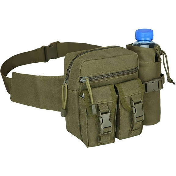 Tactical Fanny Pack for Men, Waist Bag Hip Belt Outdoor Fishing Fanny Pack, Hiking Waist Pack with Water Bottle Pocket Holder