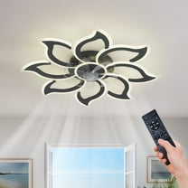 Eowynic 35.4 Inch Modern Black Flower Ceiling Fan with Lights Remote Control, 6-Speed, Flush Mount Ceiling Fan Chandelier