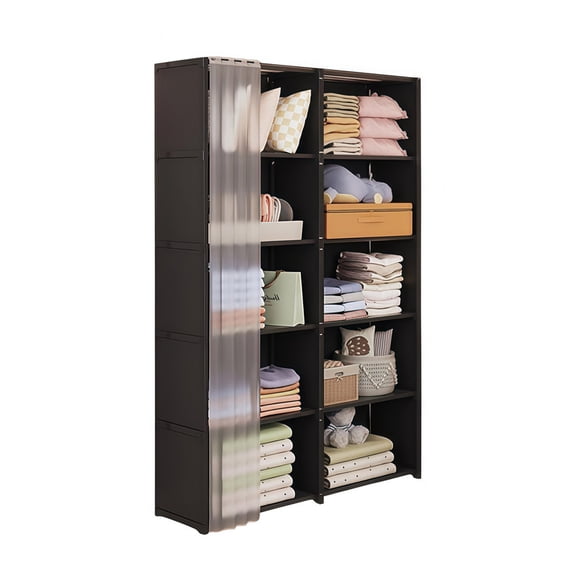 Howcool 61''H Dustproof 5-Tier Simple Closet Cabinet with Plastic Curtain, 10-Cubby Storage Rack, Shelf Organizer Unit