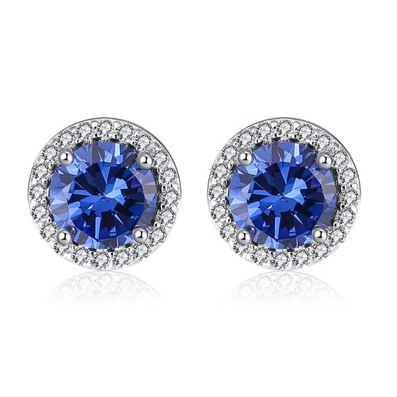 Round Halo Stud Earrings for Women Sterling Silver Green or Blue Cz Womens Ginger Lyne Collection