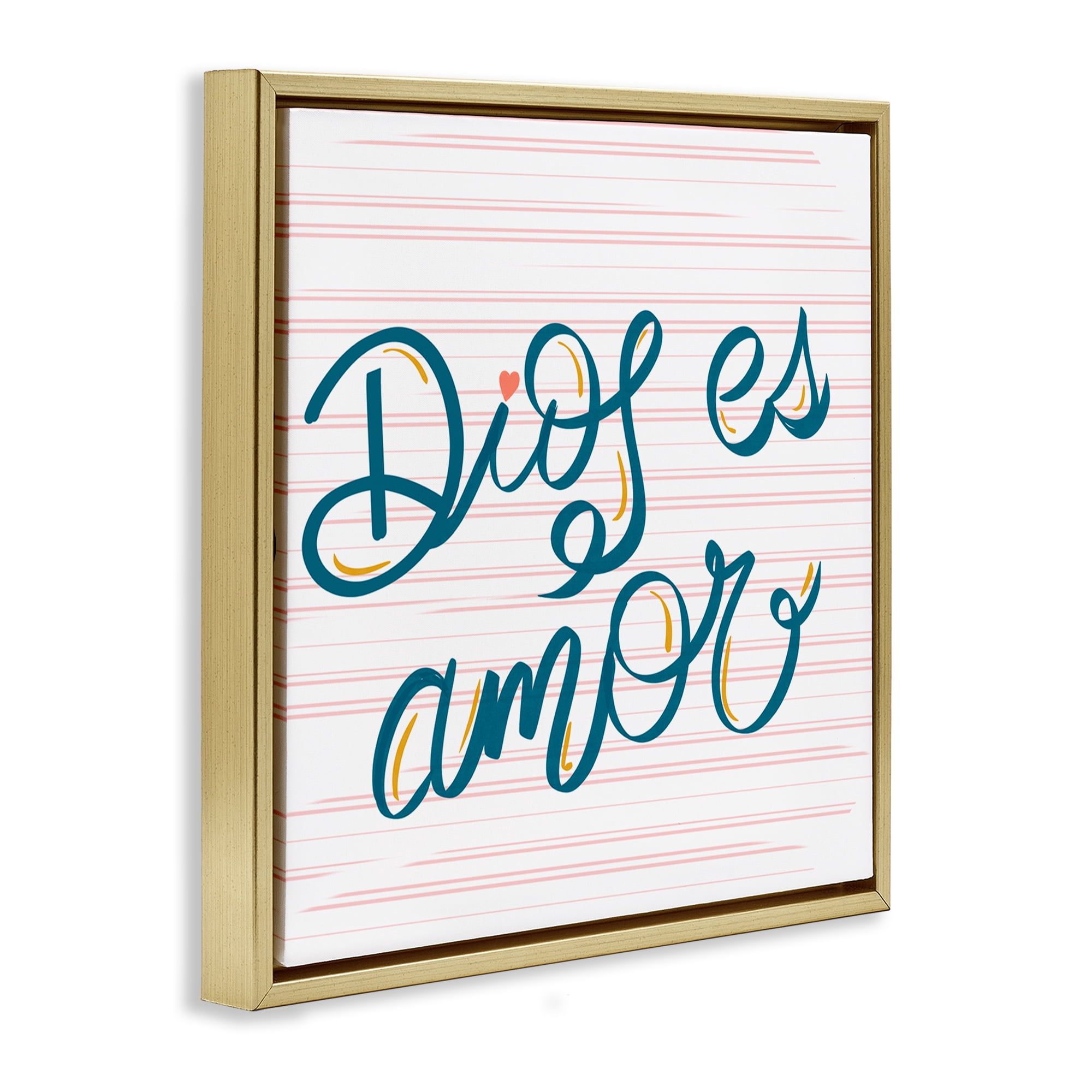 Stupell Industries Dios es Amor Inspirador Religious Quotes and Sayings Painting Gold Floater Framed Art Print Wall Art, 25 x 25