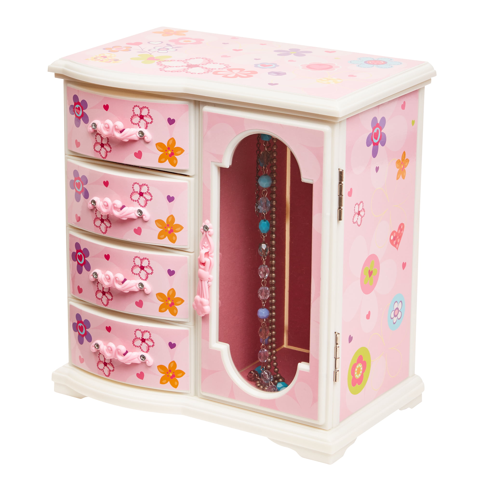 Details about   Christmas gift for a girl Music Jewelry Box 4 drawers  Mirror Velvet Flocked 