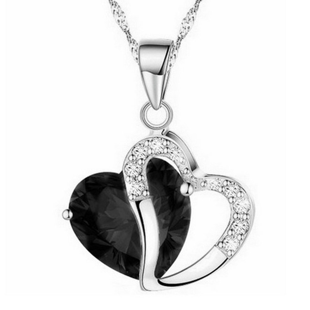 Fashion Jewelry Women Heart Crystal Rhinestone Silver Chain Pendant Necklace
