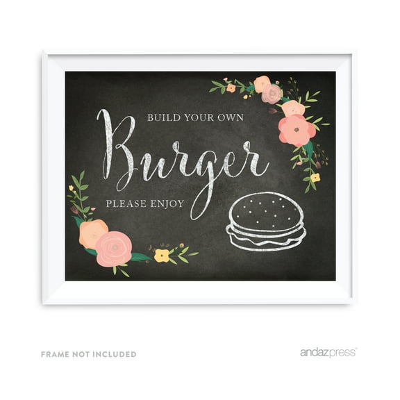 Build Your Own Burger Chalkboard & Floral Roses Wedding Party Signs