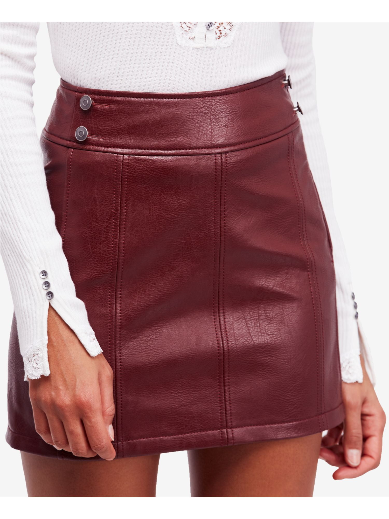 Free People FREE PEOPLE Womens Burgundy Faux Leather Mini Skirt Size