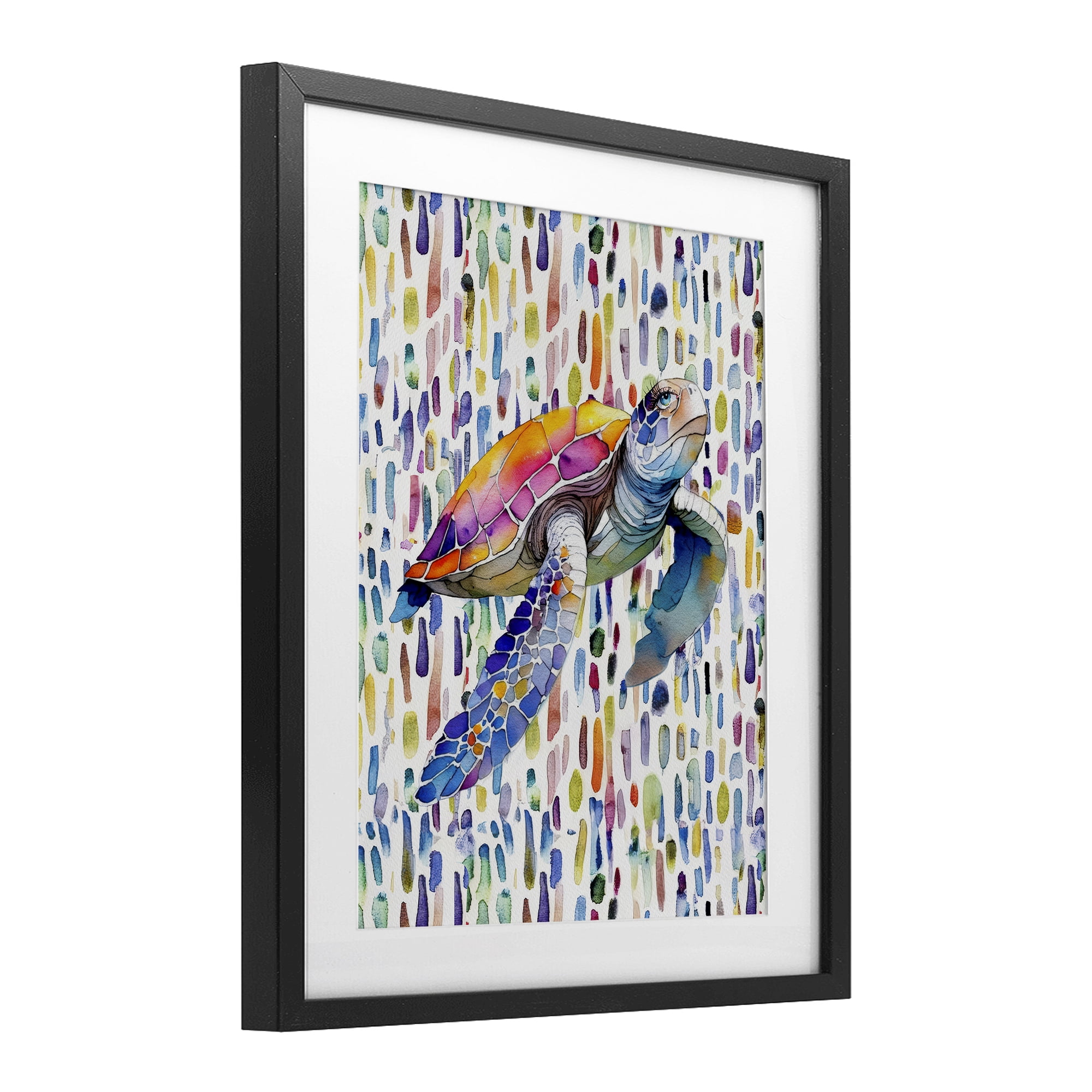 Stupell Industries Turtle on Colorful Dots Black Framed Print Under Glass, design by Shelly Craig