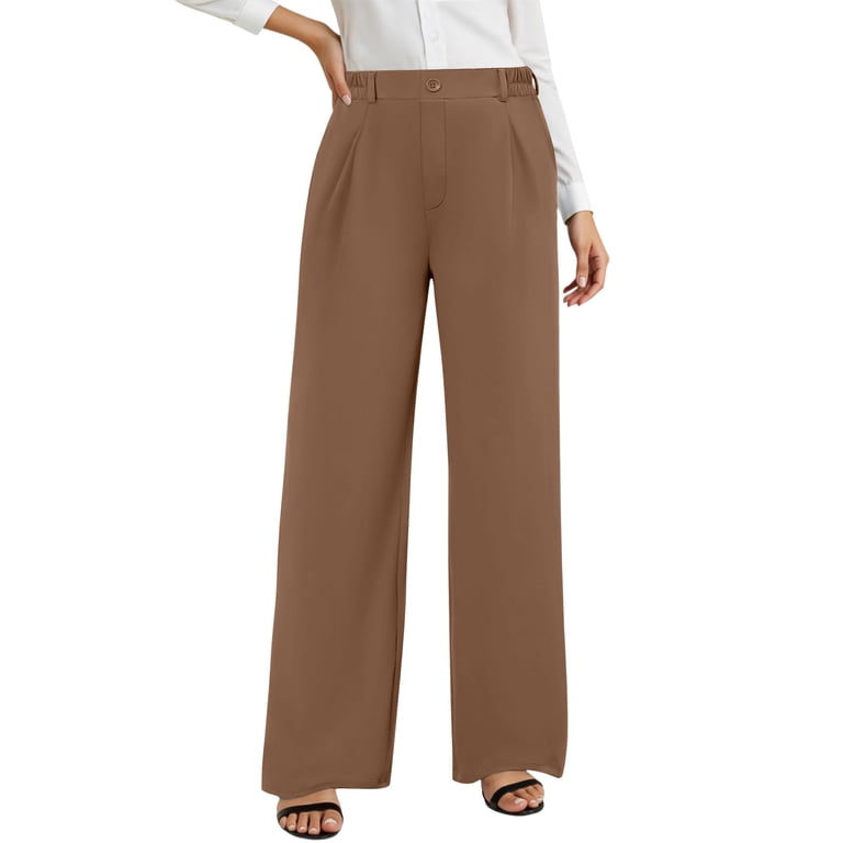 ladies brown dress trousers Wiyuqeen Women's Wide Leg Dress Pants High Waisted Stretch Work Pants Office Business Casual Slacks with Pocket Ladies Dress Trousers Brown M, Size: