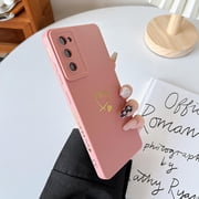 Heart Phone Case for Samsung Galaxy S20 FE 5G,Gold Plated Heart Pattern for Women Girls,Luxury Cute Side Soft Liquid Silicone Shockproof TPU Protective Case,Pink