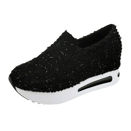 

Youmylove Women Elevated Sequin Cloth Casual Sponge Shoes Sports Slope Heels Sandals Summer Comfy Beach Outdoor Walking Footwear