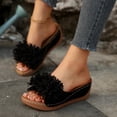 thumbnail image 4 of Black Womens Suede Wedge Mules With Floral Detail Fish Mouth Casual Summer Slippers Size 9.5, 4 of 9