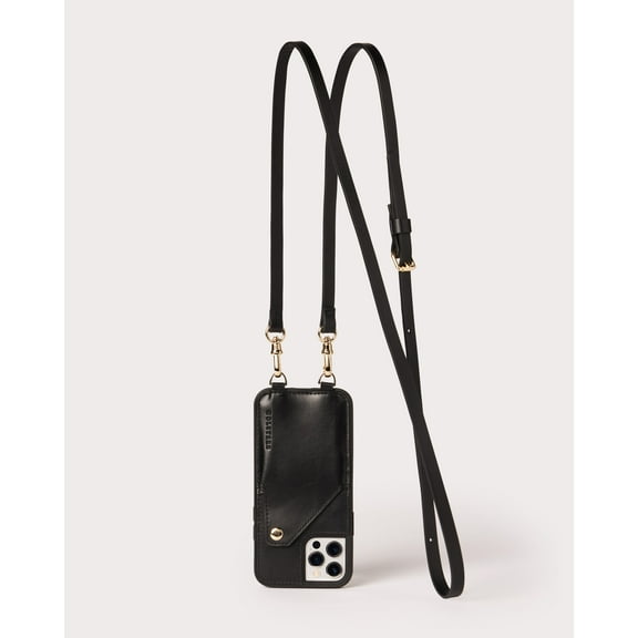 Holstere Smooth Black Genuine Leather iPhone Case Crossbody Purse - iPhone 12 / 12 Pro