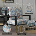 thumbnail image 2 of Retro Low Back Floral Print Velvet Accent Armchair with Gold Metal Legs & Rubberwood Frame, Wide Armrest Mid-Century Lounge Chair with Pillow Back, Sofa Chair for Living Room & Balcony, Blue Floral, 2 of 13