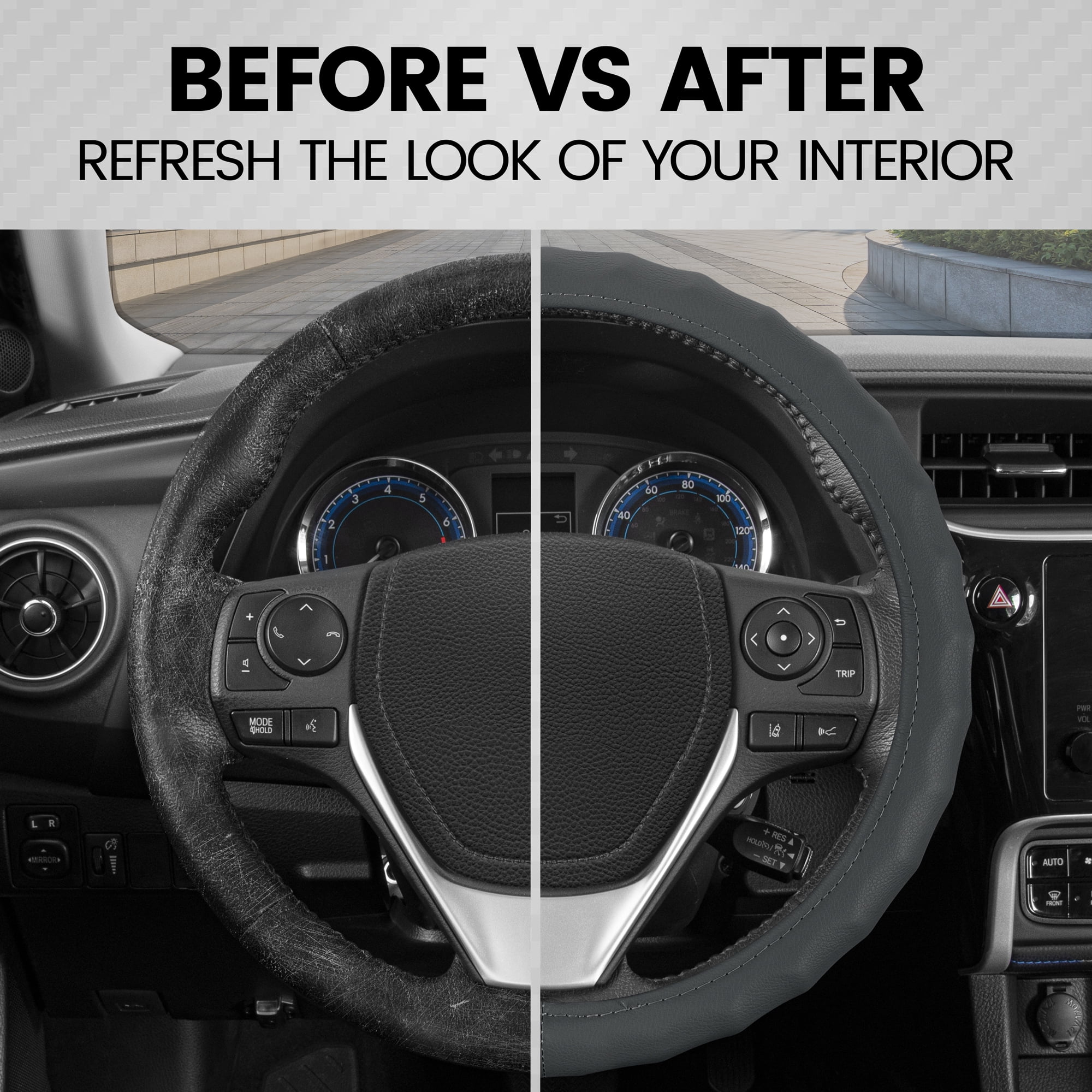 BDK Leather Car Steering Wheel Cover 13.5"-14.5" (Small/Gray) -Universal Fit, Easy Installation, Max Protection
