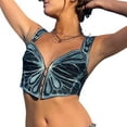 thumbnail image 4 of V Neck Backless Top, Breathable Buckle Short  Backless Strap Top  For Party Blue, 4 of 6