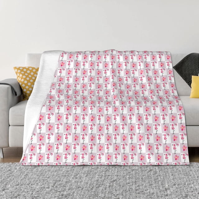 Balery Flamingo On Checkered Manta de Franela con Dibujo, Lujo Ultra Suave y Cálido, Antipelusa y Resistente a las Arrugas para Cama, Sofá, Camping -50"x40"