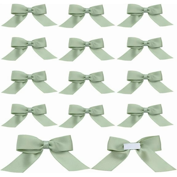 60 Pcs Sage Green Satin Ribbon Bows Polyester Self-Adhesive Bows Pre-Tied Twist Tie Bows Bulk for Crafts Gift Wrap Holiday Wedding Party Decoration Accessories 3.46x2.16 DIY