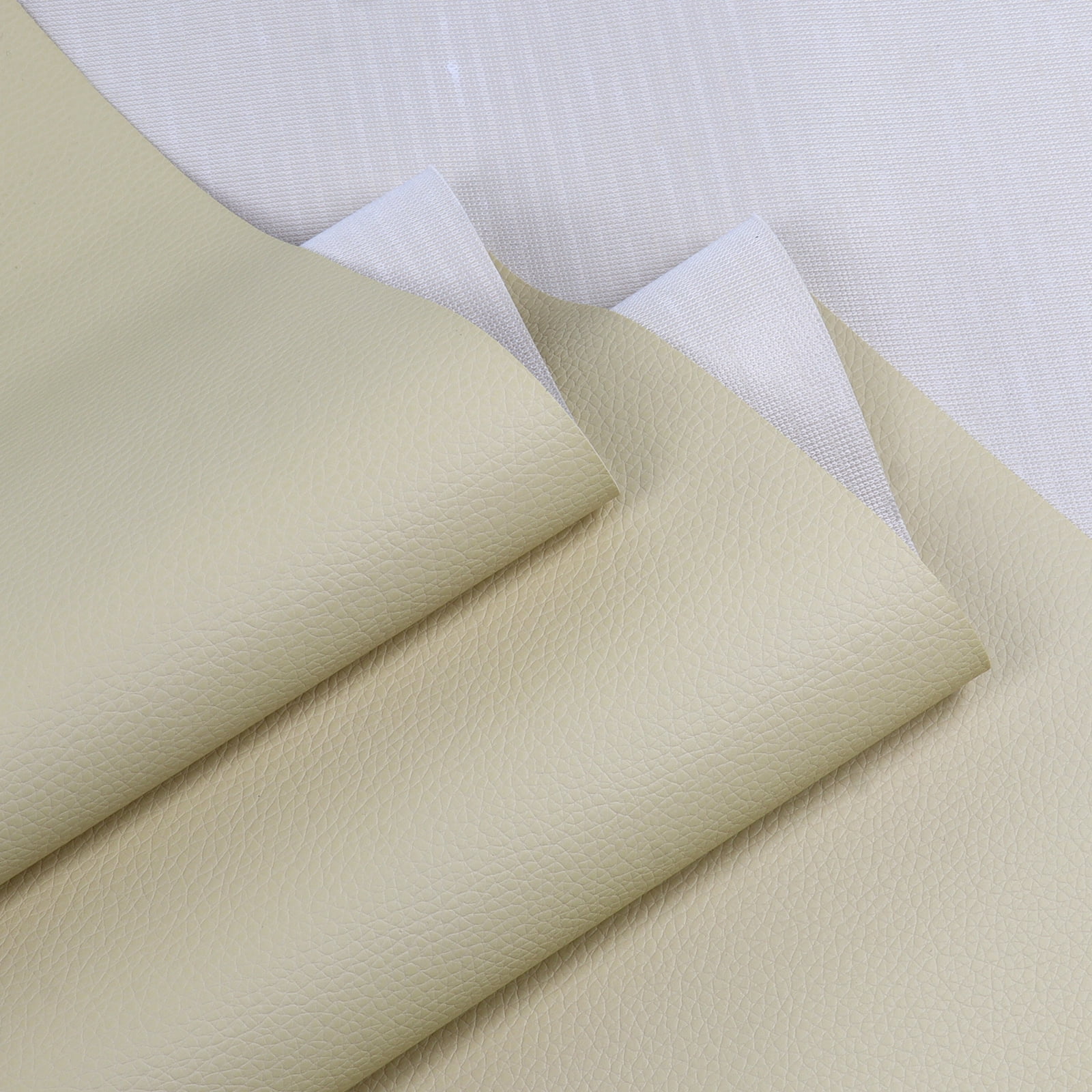 EdgeSeal Vinyl Synthetic Fabric Material Lichee Pattern Faux Leather Fabric By the Yard, Beige 54" x 36"