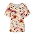 thumbnail image 4 of Tmtolofot Side Shoulder Hollow Out Blouse Tops for Women's Casual Blouses Fashion 2024 Tee Printed Short Sleeve Daily Weekend Basic V Neck Tops Tunic Tshirts 2#Yellow Large, 4 of 4