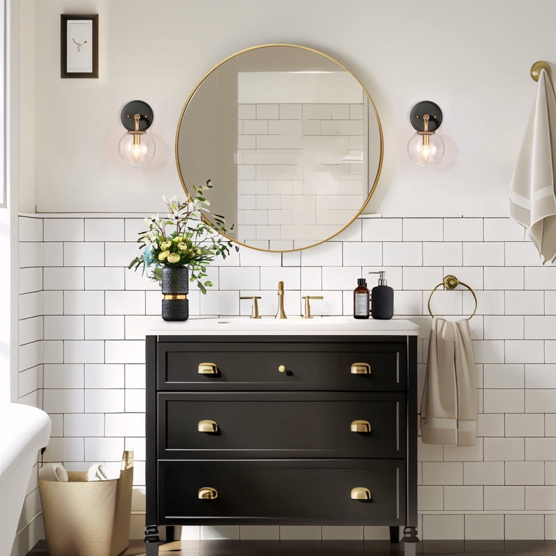 LNC Globe Wall Sconce,Modern Seeded Glass Wall Light,Black Gold Finish for Bedroom,Bathroom