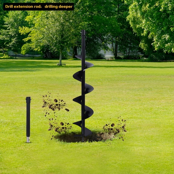 31.1" Earth Auger Drill Bit with 11.8" Extension Bar – 6" Spiral Cast Steel Soil Drill Bit for Gas & Electric Diggers, Rust-Resistant, for Planting & Fence Posts