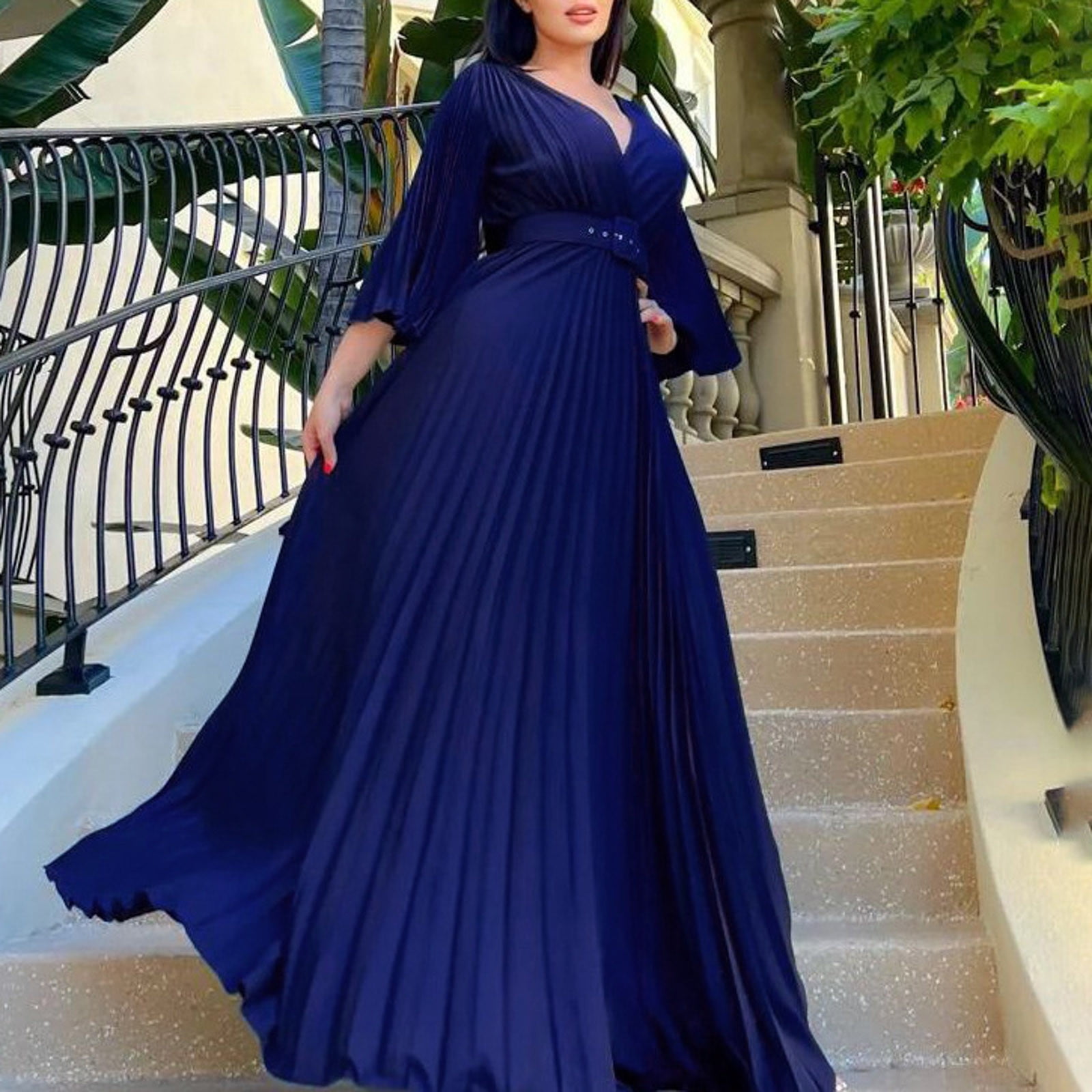 iOPQO Maxi Dresses For Women 2023 Womens Deep V Neck Plus