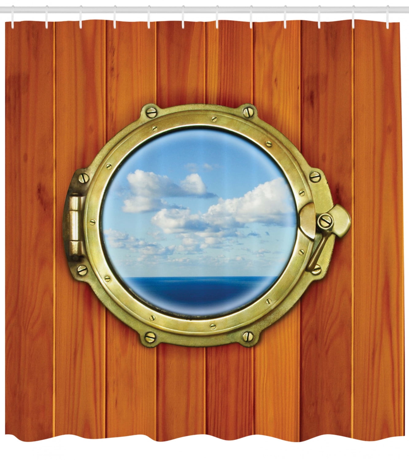 Nautical Shower Curtain Porthole Wooden Background Window Ship