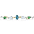 thumbnail image 2 of Gem Stone King 925 Silver and 10K Yellow Gold London Blue Topaz White Moissanite Nano Emerald and Lab Grown Diamond Tennis Bracelet for Women By Keren Hanan (1.84 cttw, Adjustable up To 9 inch), 2 of 3