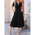 thumbnail image 3 of Womens Summer Casual Midi Maxi Dresses Light-Weight Short Sleeve V Neck Elastic Waist Boho Beach Dress Pockets, 3 of 6