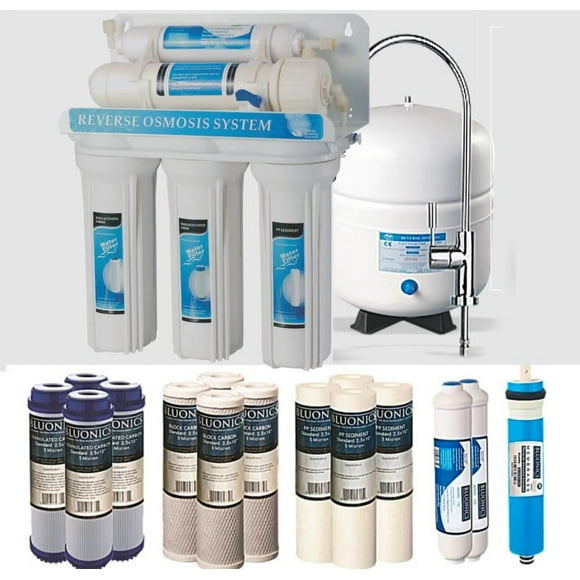 Bluonics 5 Stage Undersink Reverse Osmosis Drinking Water Filter System RO Home Purifier with NSF Certified Membrane and Solid Housings with 4 Years of Filter Supply - 15 Total Filters