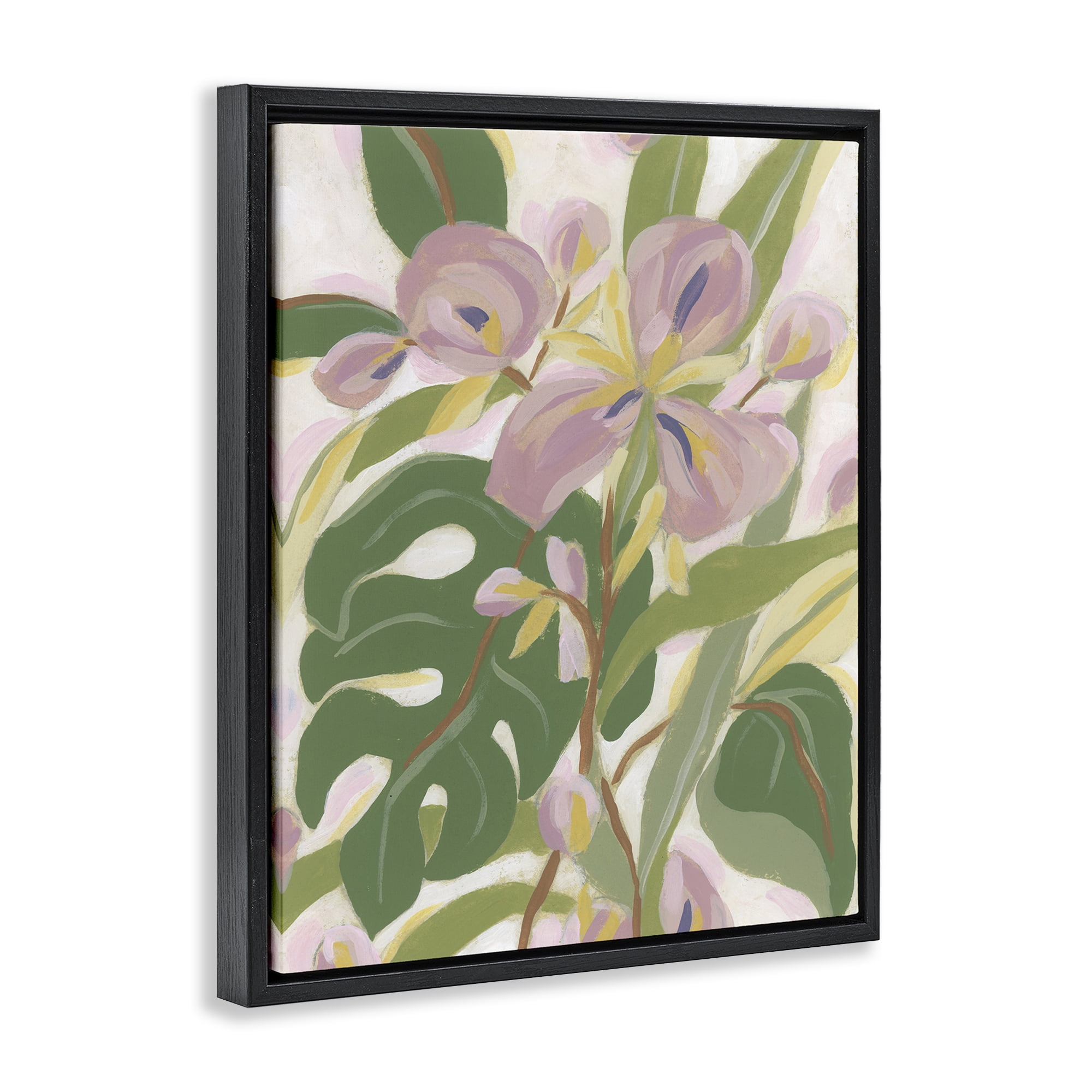 Stupell Industries Monstera & Pink Flower Plants & Flowers Painting Black Floater Framed Canvas Art Print Wall Art, 17 x 21