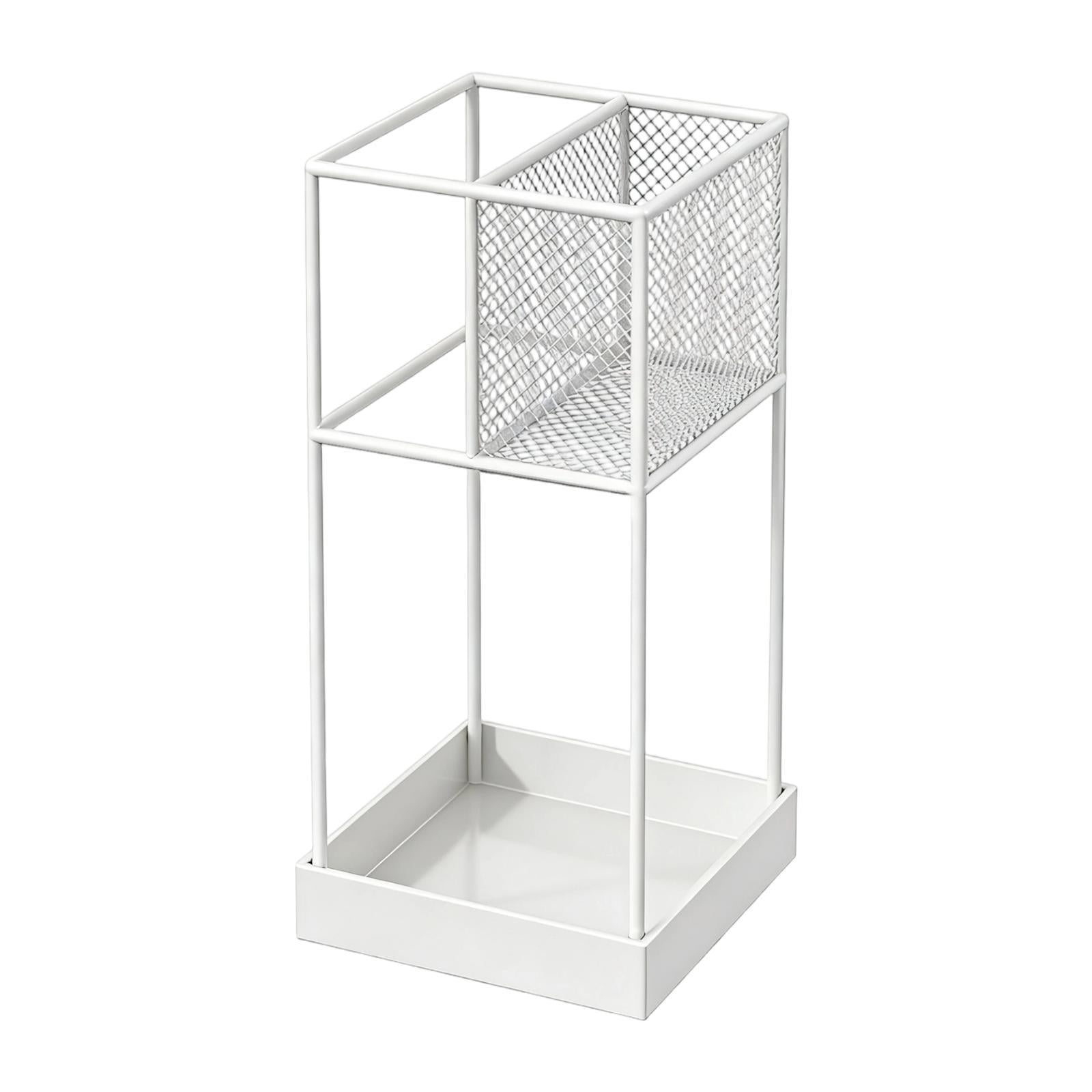 Fiocias Modern Iron Umbrella Holder Stand Anti Slip Storage Organizer Bin for Long Short White