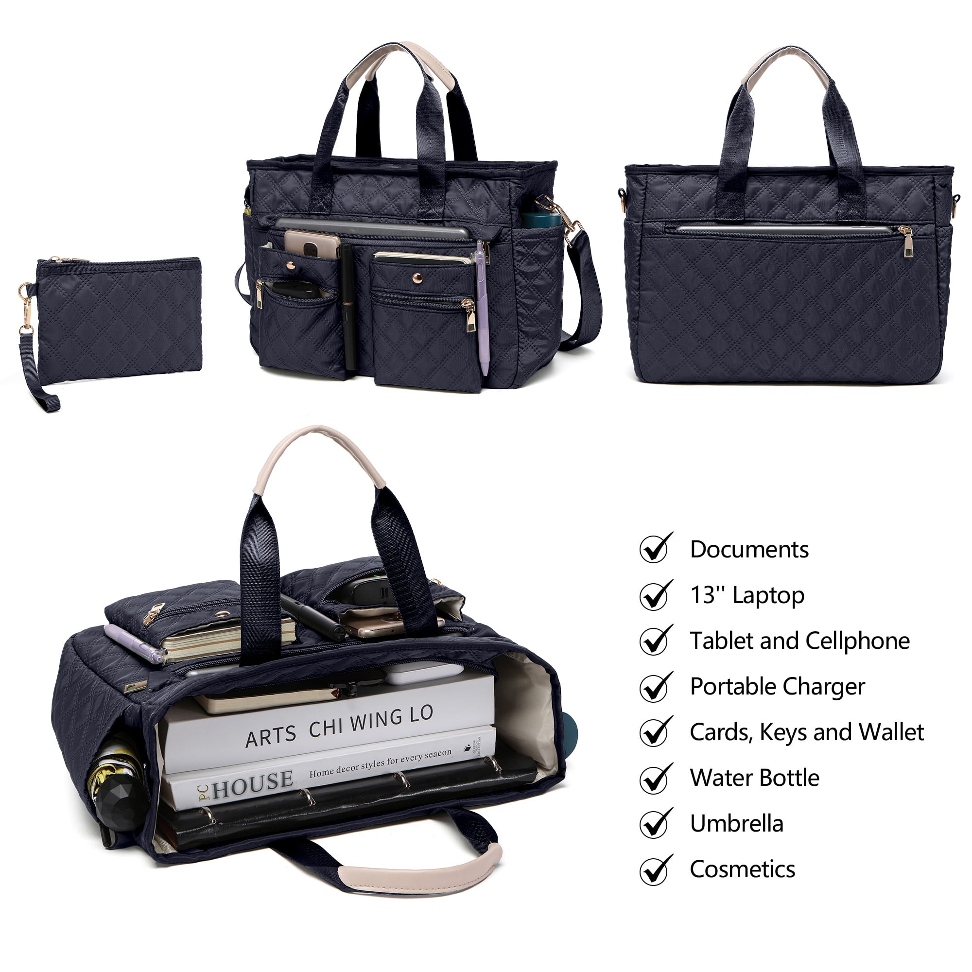 2pcs/Set Large Quilted Nylon Tote & Shoulder Bag | Spacious Crossbody Laptop Handbag for Women, Durable Hobo Messenger Purse for Work, Travel, Gym & Daily Essentials