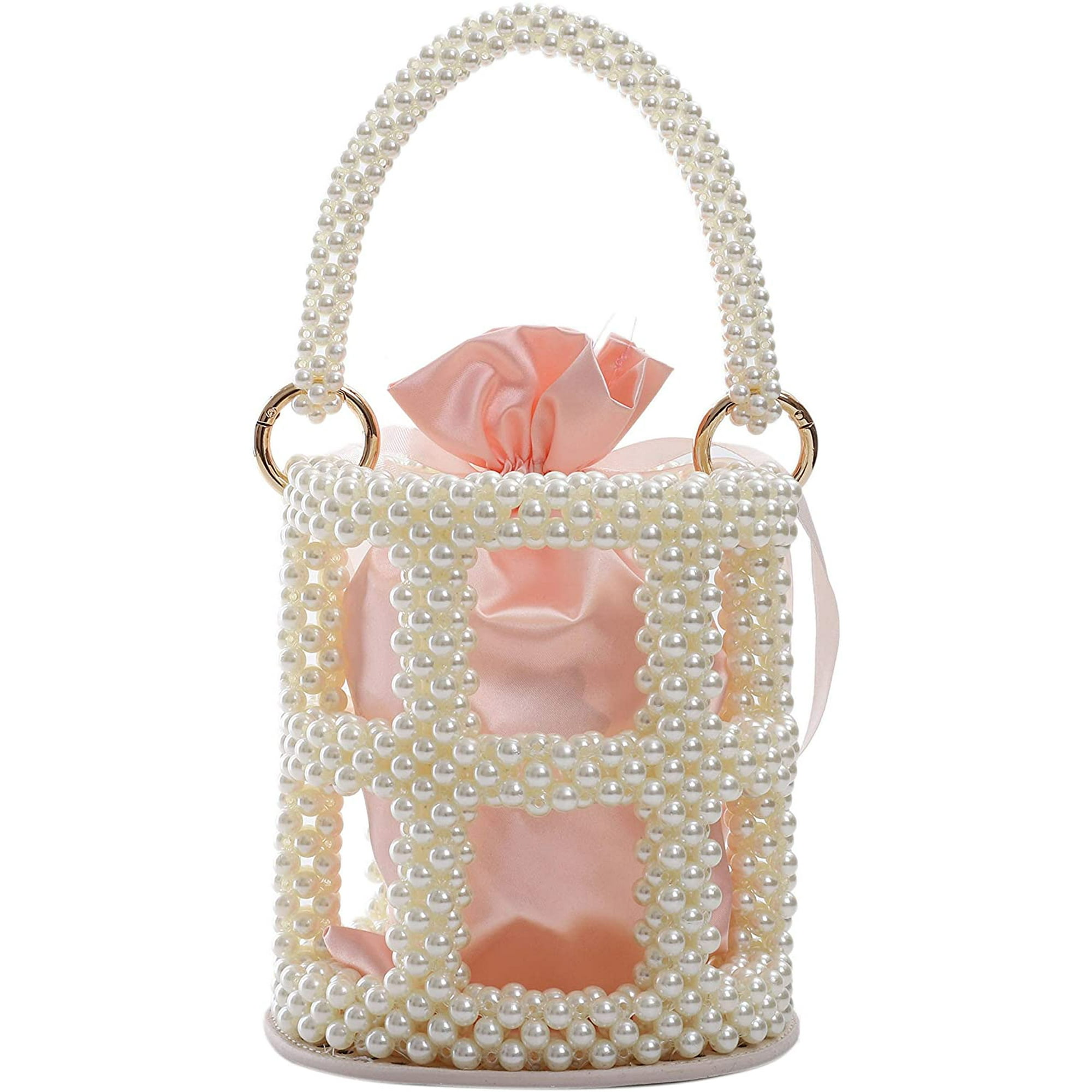 YUSHINY Women Handmade Pearl Beaded Evening Handbag Top Handle