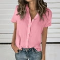 thumbnail image 2 of Zpanxa Womens Summer Cotton Linen Shirt Blouse Loose Casual V-Neck Pink L, 2 of 6