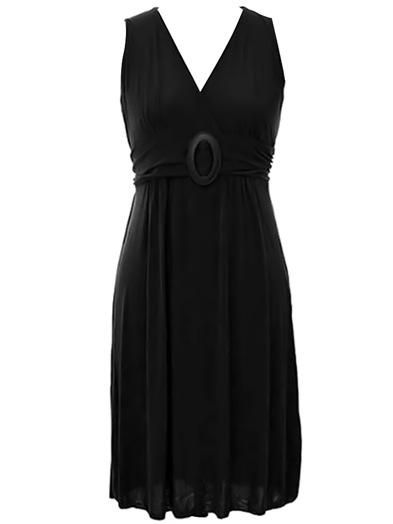 Luxury Divas - Black Sleeveless Empire Waist Midi Dress With Oval ...