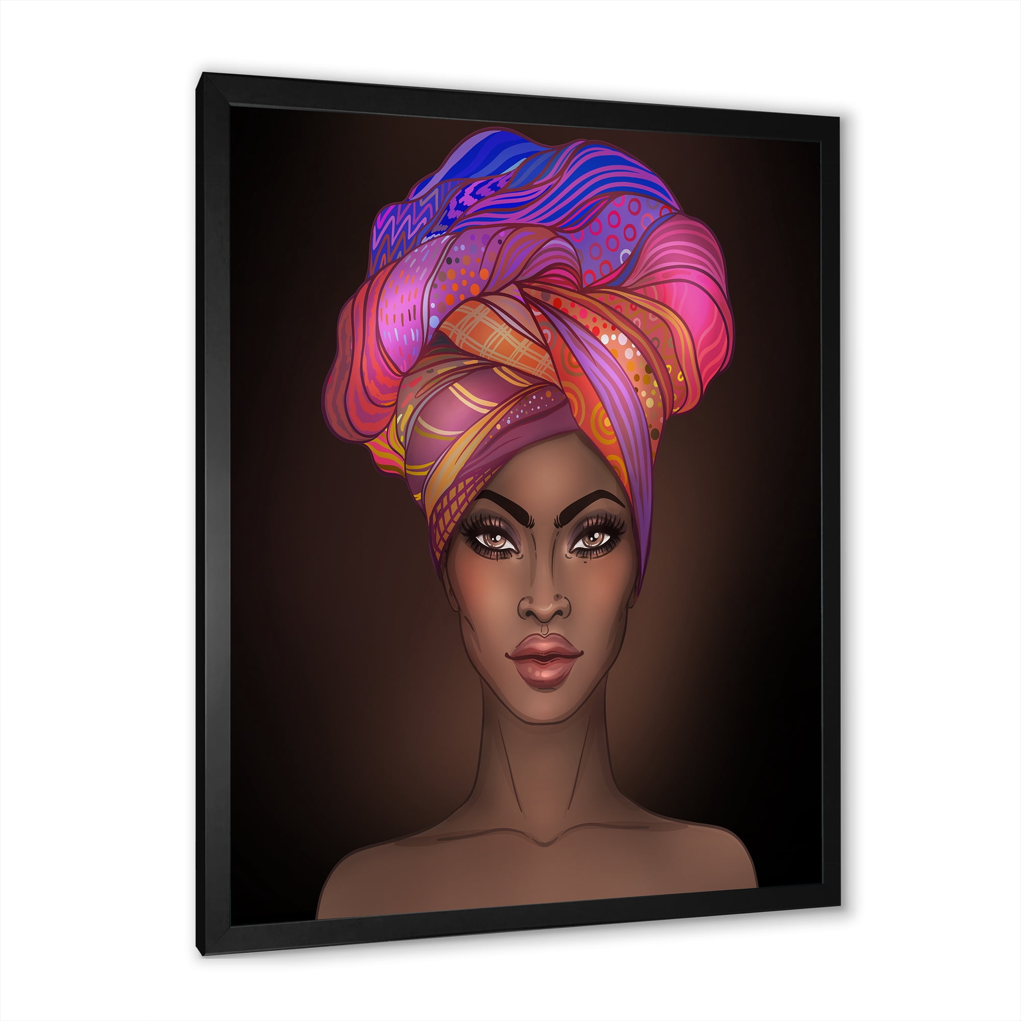 Designart 'African American Woman Portrait with Turban VI' Modern Framed Art Print