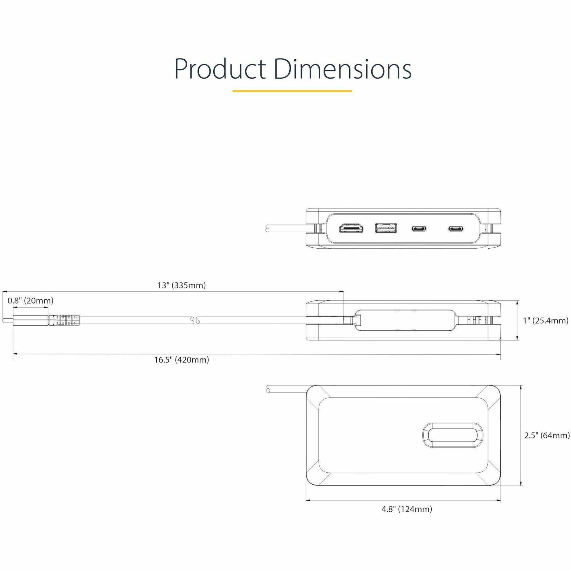 StarTech.com USB-C Multiport Adapter, 4K 60Hz HDMI (HDR), USB 3.2 Gen 2 10Gbps Hub (2xUSB-C/1xUSB-A), 100W PD Pass-Through, GbE, Mini Dock